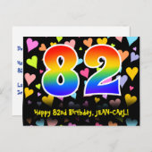 Carte Postale 82e anniversaire : Fun Hearts Motif, Arc-en-ciel 8 (Devant / Derrière)