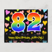 Carte Postale 82e anniversaire : Fun Hearts Motif, Arc-en-ciel 8 (Devant)