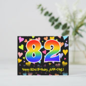 Carte Postale 82e anniversaire : Fun Hearts Motif, Arc-en-ciel 8 (Debout devant)