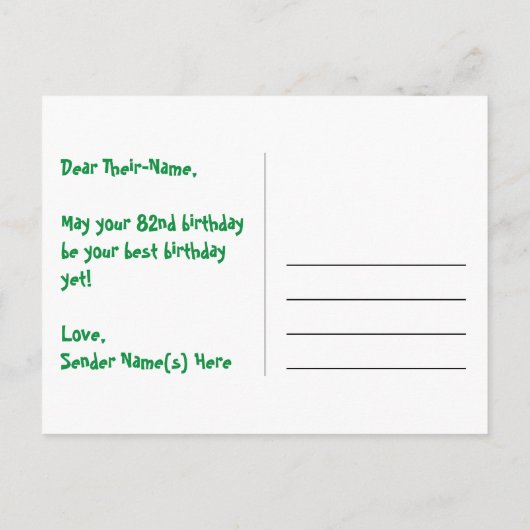 Carte Postale 82e Anniversaire – Motif de feux d'artifice amusan (Dos)