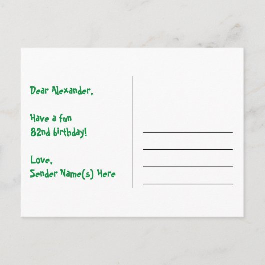 Carte Postale 82e Anniversaire : motif Fun Stars, Arc-en-ciel 82 (Dos)