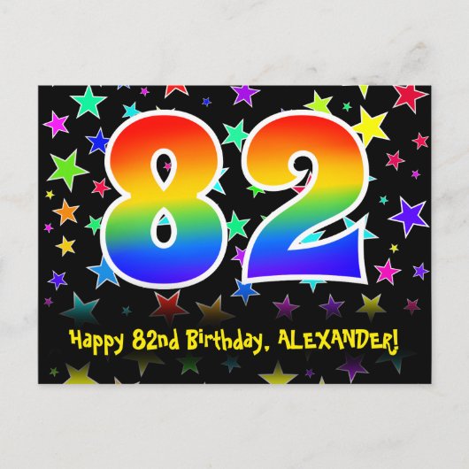Carte Postale 82e Anniversaire : motif Fun Stars, Arc-en-ciel 82 (Devant)