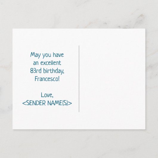 Carte Postale 83e anniversaire : Bold, amusant, simple, arc-en-c (Dos)