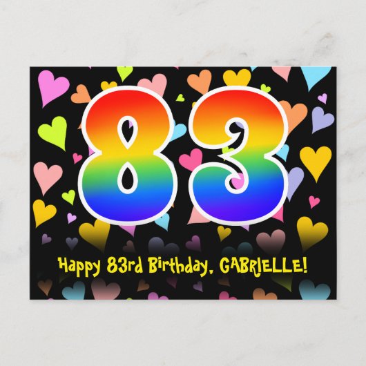 Carte Postale 83e anniversaire : Fun Hearts Motif, Arc-en-ciel 8 (Devant)