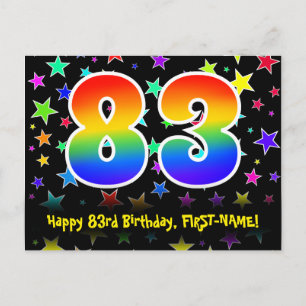 Carte Postale 83e Anniversaire : Motif Étoiles Amusantes, Arc-en