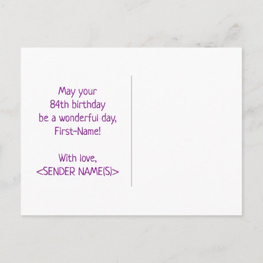 Carte Postale 84e anniversaire : Bold, amusant, simple, arc-en-c (Dos)