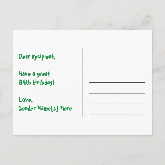 Carte Postale 84e anniversaire : Fun Hearts Motif, Arc-en-ciel 8 (Dos)