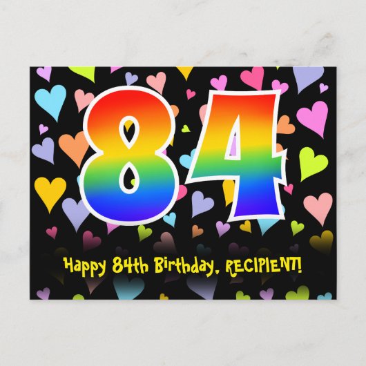 Carte Postale 84e anniversaire : Fun Hearts Motif, Arc-en-ciel 8 (Devant)