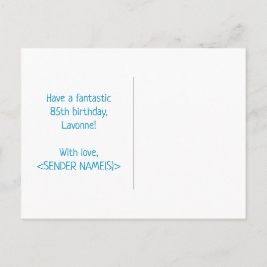 Carte Postale 85e anniversaire : Bold, amusant, simple, arc-en-c (Dos)