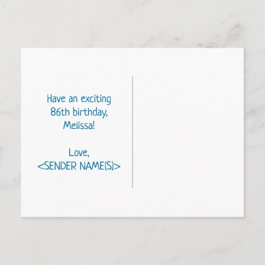 Carte Postale 86e anniversaire : Bold, amusant, simple, arc-en-c (Dos)