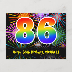 Carte Postale 86e anniversaire - Fun Motif Fireworks + Arc-en-ci