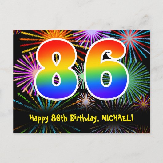 Carte Postale 86e Anniversaire – Motif de feux d'artifice amusan (Devant)