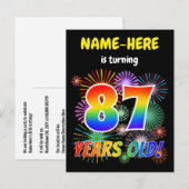 Carte Postale 87e anniversaire - Fun Fireworks, Rainbow Look "87 (Devant / Derrière)