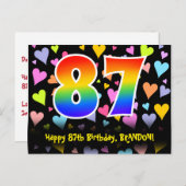 Carte Postale 87e anniversaire : Fun Hearts Motif, Arc-en-ciel 8 (Devant / Derrière)