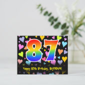 Carte Postale 87e anniversaire : Fun Hearts Motif, Arc-en-ciel 8 (Debout devant)