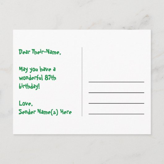 Carte Postale 87e Anniversaire : motif d'étoiles amusantes, arc- (Dos)