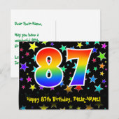 Carte Postale 87e Anniversaire : Motif Étoiles Amusantes, Arc-en (Devant / Derrière)