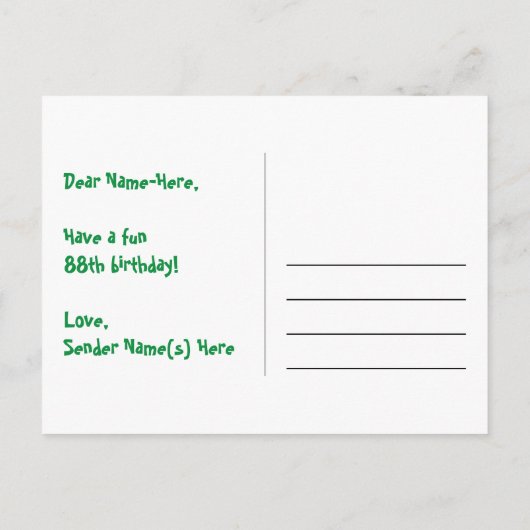 Carte Postale 88e anniversaire : Fun Hearts Motif, Arc-en-ciel 8 (Dos)