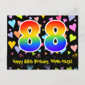 Carte Postale 88e anniversaire : Fun Hearts Motif, Arc-en-ciel 8 (Devant)