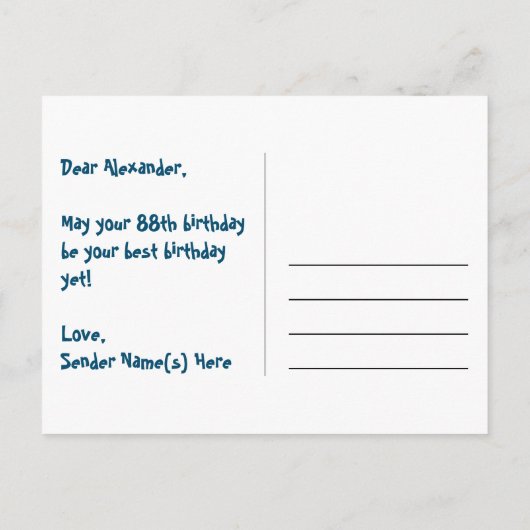 Carte Postale 88e anniversaire - Fun Motif Fireworks + Arc-en-ci (Dos)