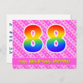 Carte Postale 88e Anniversaire : Rayures roses & Cœurs, Arc-en-c (Devant / Derrière)