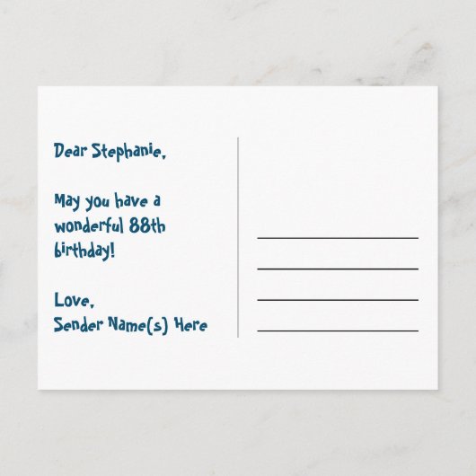 Carte Postale 88e Anniversaire : Rayures roses & Cœurs, Arc-en-c (Dos)