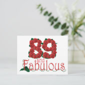 Carte Postale 89 et fabuleux 89e anniversaire roses rouges fleur (Debout devant)