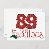 Carte Postale 89 et fabuleux 89e anniversaire roses rouges fleur (Devant / Derrière)