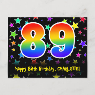 Carte Postale 89e anniversaire : Fun Stars Motif, Arc-en-ciel 89