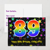 Carte Postale 89e anniversaire : Fun Stars Motif, Arc-en-ciel 89 (Devant / Derrière)