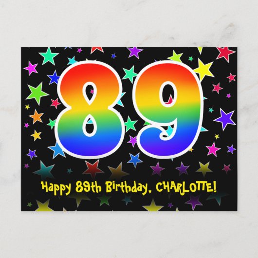 Carte Postale 89e anniversaire : Fun Stars Motif, Arc-en-ciel 89 (Devant)