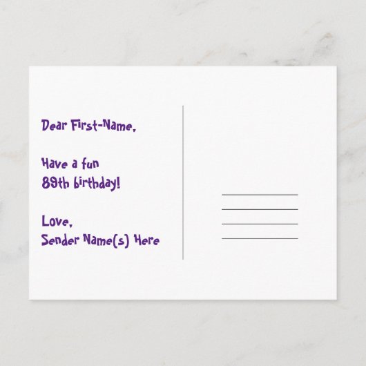 Carte Postale 89e Anniversaire : motif coeurs amusants, arc-en-c (Dos)