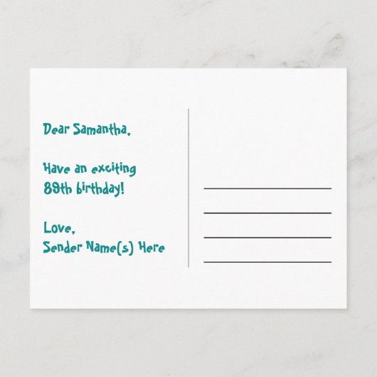 Carte Postale 89e Anniversaire : Rayures roses & Cœurs, Arc-en-c (Dos)