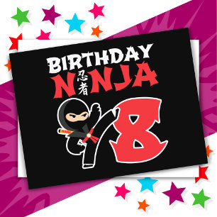 Carte Postale 8 ans Karate Ninja Party Enfants 8e anniversaire
