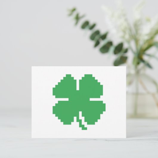 Carte Postale 8 bits Pixel Lucky Four Leaf Clocher (Debout devant)