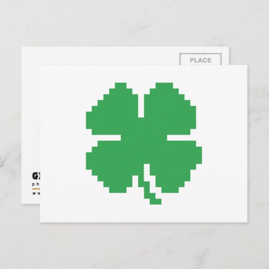 Carte Postale 8 bits Pixel Lucky Four Leaf Clocher (Devant / Derrière)