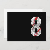 Carte Postale 8e anniversaire baseball grand numéro huit 8 ans (Devant / Derrière)