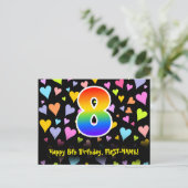 Carte Postale 8e anniversaire : motif coeurs amusants, arc-en-ci (Debout devant)