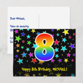 Carte Postale 8e Anniversaire : motif d'étoiles amusantes, arc-e (Devant / Derrière)