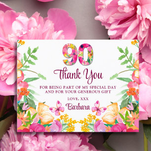 Carte Postale 90 ans Fleurs Papillon 90e anniversaire Merci