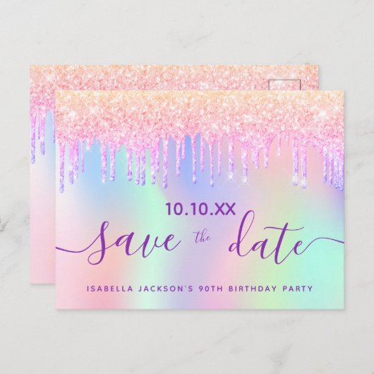 Carte Postale 90e anniversaire arc-en-ciel parties scintillant r (Devant / Derrière)