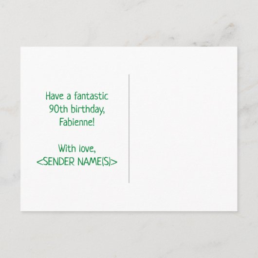 Carte Postale 90e anniversaire : Bold, amusant, simple, arc-en-c (Dos)