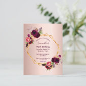 Carte Postale 90e anniversaire burgundy fleurie rose or invitati (Debout devant)