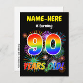 Carte Postale 90e anniversaire - Fun Fireworks, Rainbow Look "90 (Devant / Derrière)