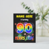 Carte Postale 90e anniversaire - Fun Fireworks, Rainbow Look "90 (Debout devant)