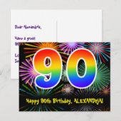 Carte Postale 90e Anniversaire – Motif de feux d'artifice amusan (Devant / Derrière)
