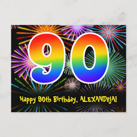 Carte Postale 90e Anniversaire – Motif de feux d'artifice amusan (Devant)
