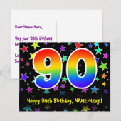 Carte Postale 90e Anniversaire : Motif Étoiles Amusantes, Arc-en (Devant / Derrière)