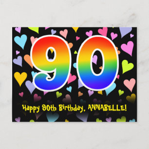 Carte Postale 90e Anniversaire : Motif Fun Hearts, Arc-en-ciel 9