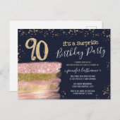 Carte Postale 90e anniversaire Parties scintillant Cake Surprise (Devant / Derrière)
